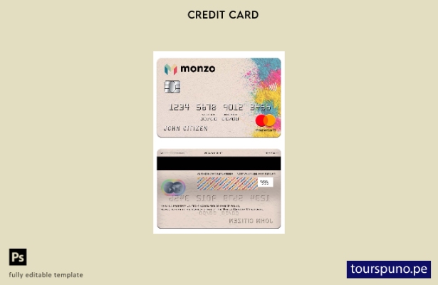 lista para imprimir plantilla de mastercard del banco Monzo del Reino Unido